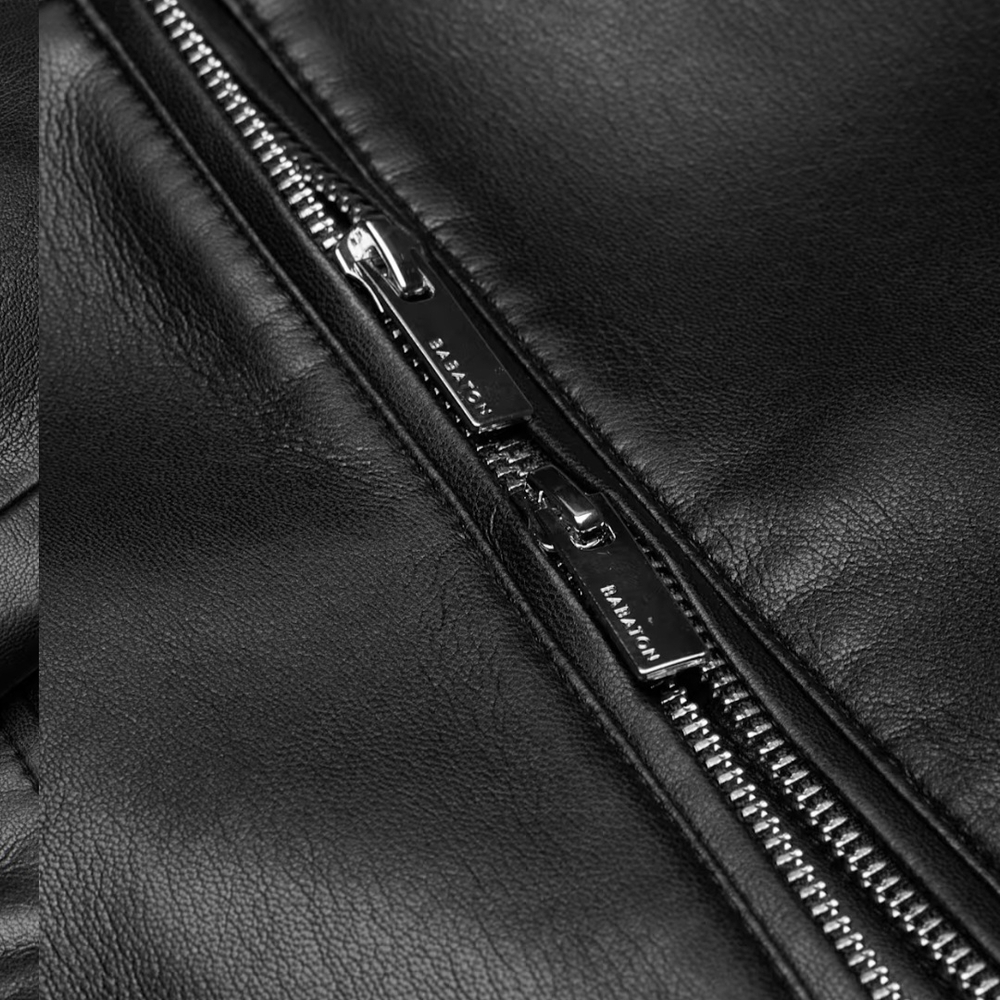 Babaton Black Cropped Leather Bomber Jacket - Picture 4 of 5